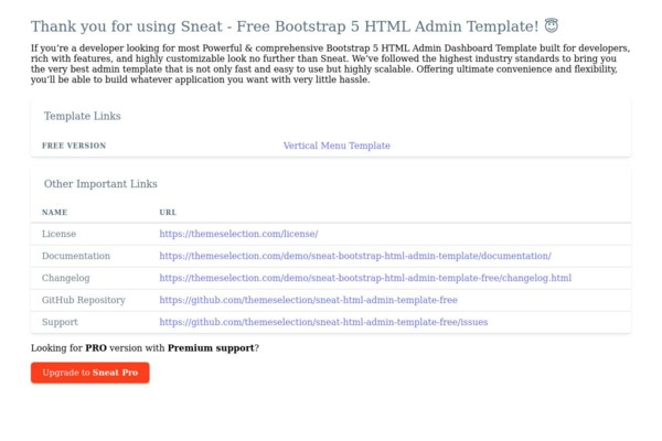 Шаблон для сайта Sneat - Free Bootstrap 5 HTML Admin Template